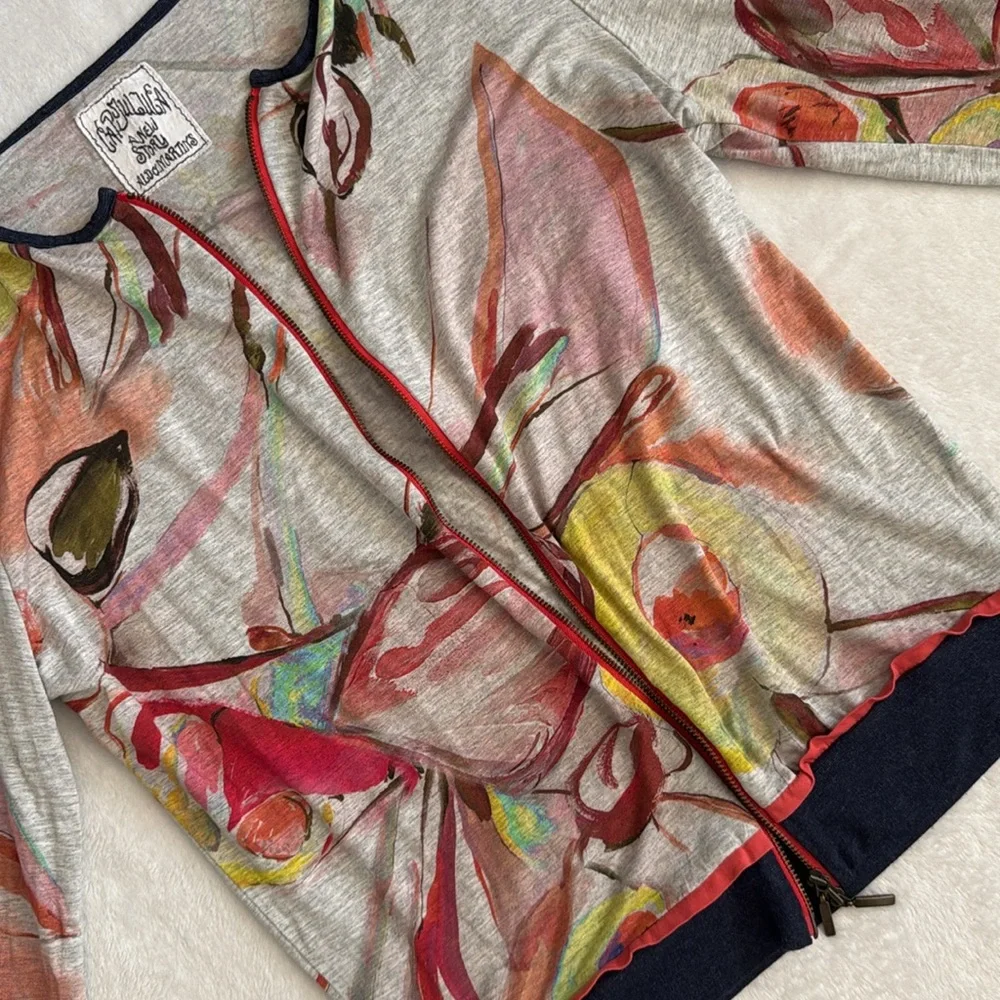 {Anthro} Cap Juluca by Aldo Martins | A New Story Zip Up 3/4 Sleeve Abstract Top - Picture 7 of 15